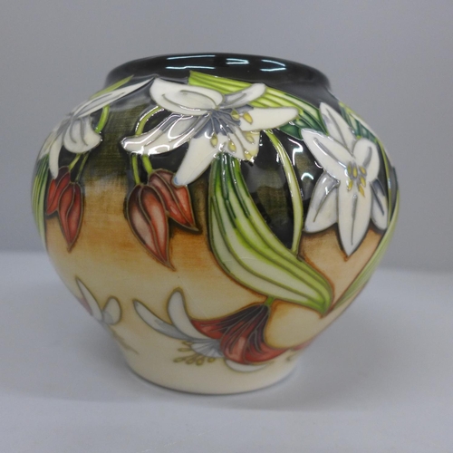 604 - A Moorcroft Scrambling Lily pattern vase by Anji Davenport, signed, limited edition 105/250, 11cm