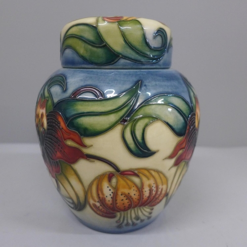 625 - A Moorcroft Anna Lily ginger jar by Nicola Slaney, mark for 2000, 16cm