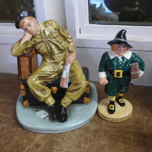 671 - Seven Royal Doulton figures; includes Players Hero, Guinness Toucan, Sir Kreemy Knut, The Railway Sl... 