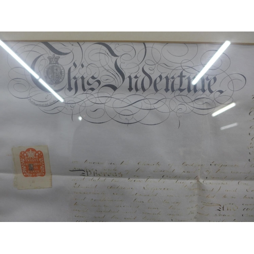 695 - A framed 19th Century indenture