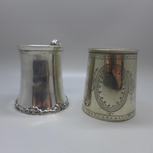 710 - A silver mug, London 1931, 136g, and one other mug