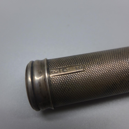 744 - A Victorian silver cylindrical case, lids on both ends, London 1864, 75mm