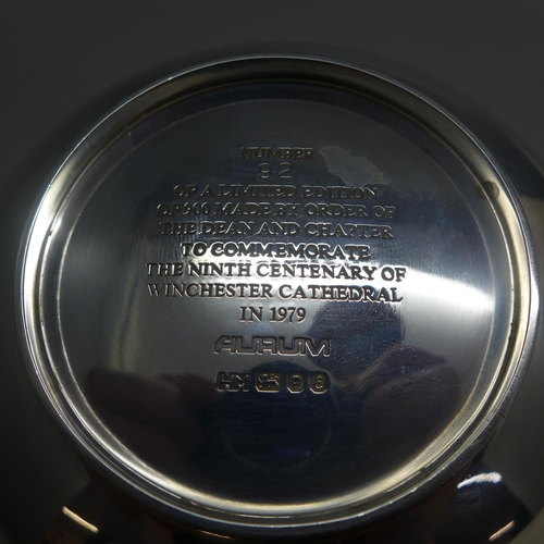 747 - A Winchester Cathedral Ninth Centenary commemorative silver bowl, with certificate, 92/900, London 1... 