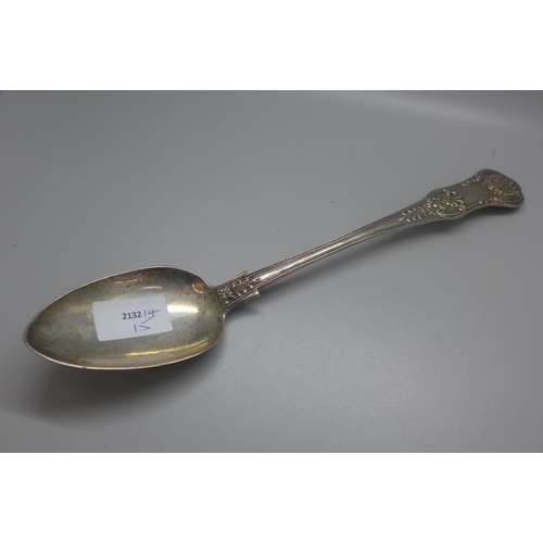 758 - A large George IV silver serving spoon with scroll back decoration, London 1828, maker CB, 169g