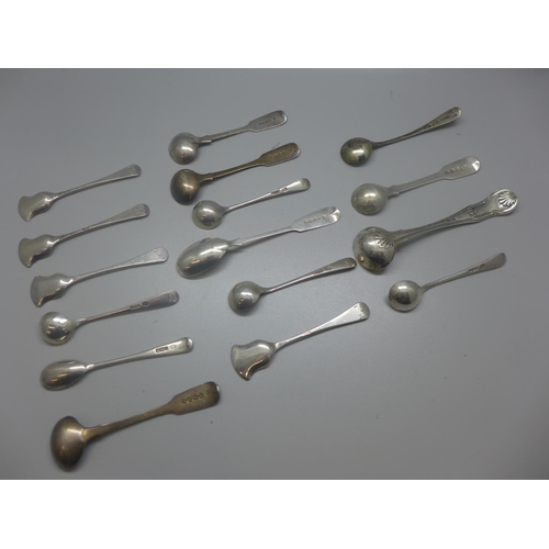 789 - A collection of silver condiment spoons including a set of four, 168g