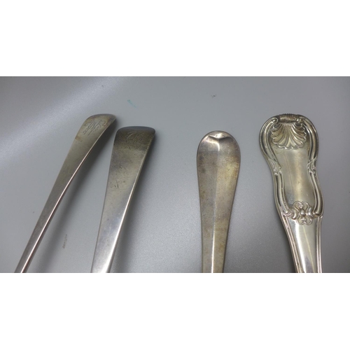 801 - Four large silver serving spoons, 529g