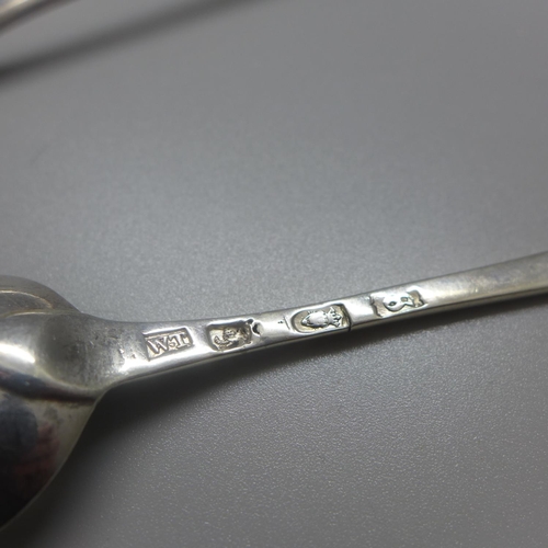 807 - A set of six silver spoons, possibly London 1773, maker W.T, 211g