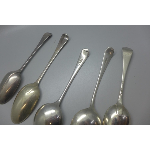 809 - Five silver spoons including a pair, 344g