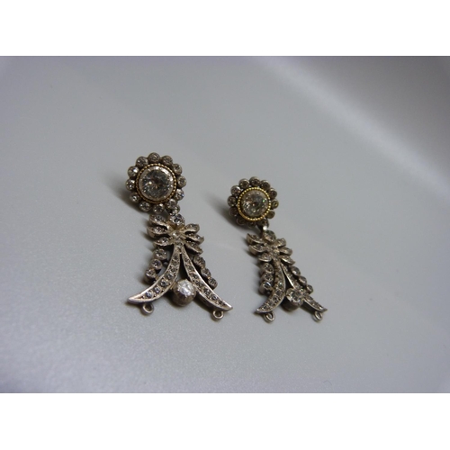 863 - A pair of c1900 paste drop earrings set in silver, 42mm