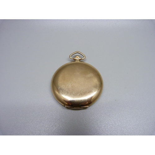 877 - A 9ct gold pocket watch, Glasgow import mark for 1927, total weight 55.6g, 45mm case