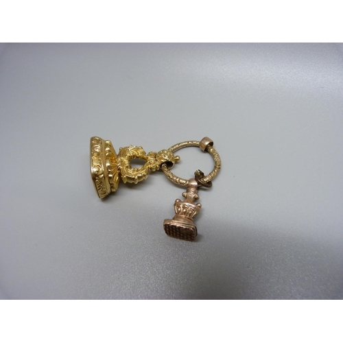 892 - A large yellow metal seal fob and one other