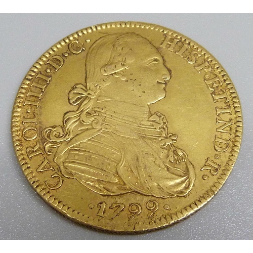 912 - A Carol IIII 1799 8 Escudos gold coin