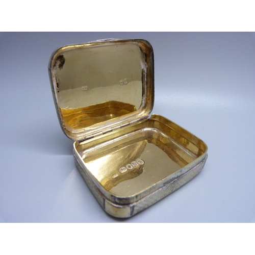 915 - A George III silver gilt box with micro-mosaic scene on the lid, London 1808, Joseph Ash I, 95g, 65m... 