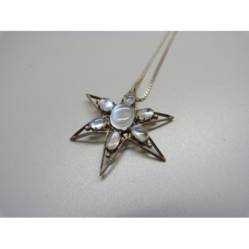 927 - A moonstone pendant on a silver chain, pendant 45mm