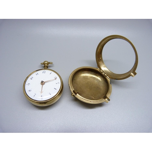 959 - An 18th Century gilt metal pair cased verge pocket watch, Henry Williams, Lancarvan, lacking glass