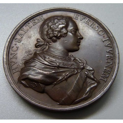 989 - A bronze medal, Charles Edward Stuart 'Bonnie Prince Charlie' (The Young Pretender) and Henry Benedi... 