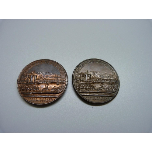 996 - Two bronze medallions commemorating The Recapture of Prague, Karl Alexander of Lorraine