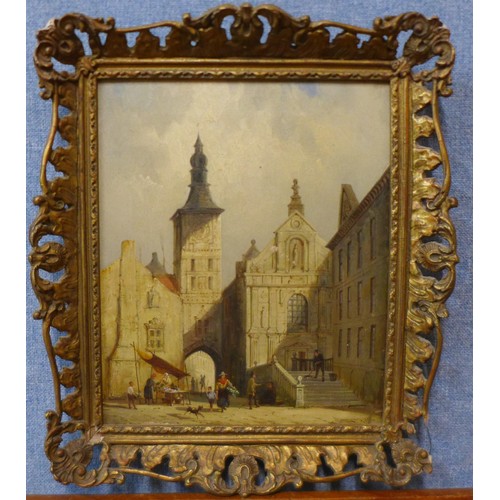 6 - German School (19th Century), Munich street scene, oil on canvas, indistinctly signed and dated lowe... 