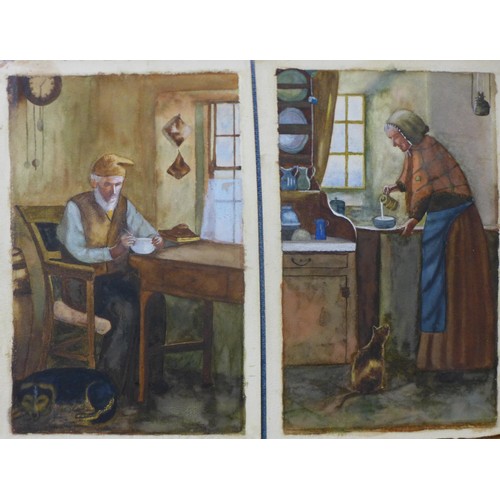 62 - English School (early 20th Century), pair of interior kitchen scenes, watercolour on card, unsigned,... 