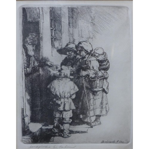 65 - After Rembrandt van Rijn (1606-1669), Beggars Receiving Arms at the Door of a House, handprinted etc... 