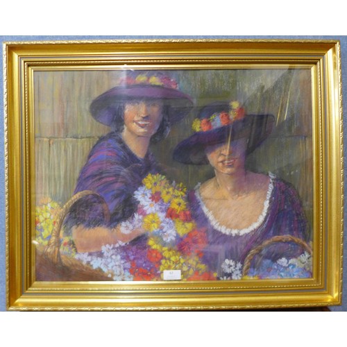 67 - Ernest C. Horton, The Flower Sellers, pastel, 47 x 63cms, framed