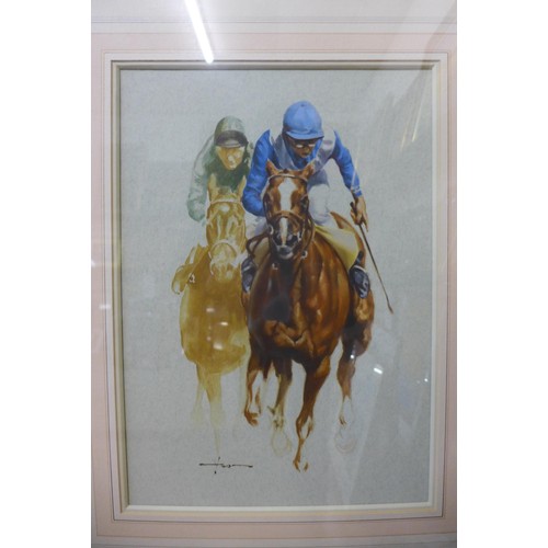 76 - A signed Claire Eva Burton limited edition horse racing print, titled Dancing Brave and a Graham Iso... 