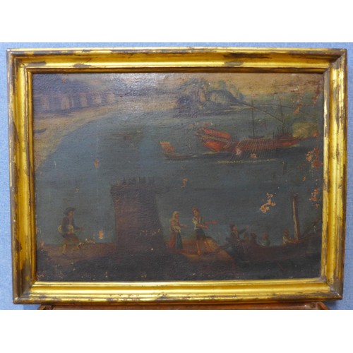 55 - Italian School (17th Century), naive Neapolitan coastal scene, oil on canvas, 50 x 70cms, framed