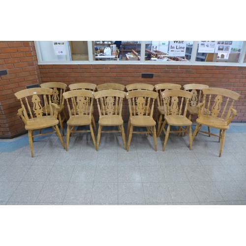 99 - A set of twelve beech farmhouse kitchen chairs