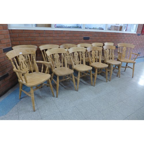 99 - A set of twelve beech farmhouse kitchen chairs