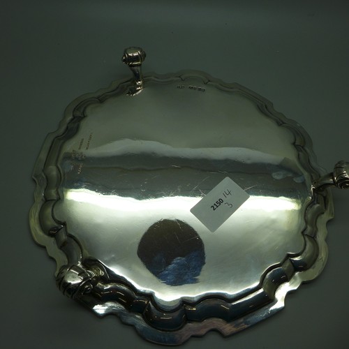 853 - A Victorian silver salver, London 1854, John Samuel Hunt, 408g, 21cm