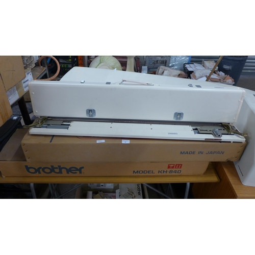 2125 - Boxed Brother KH-840 knitting machine table and attachments