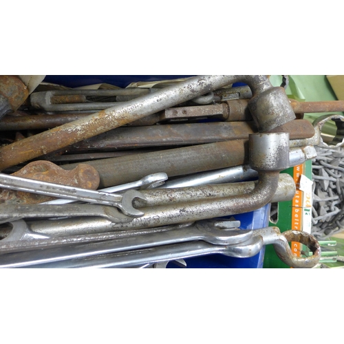 2150 - Approximately 30 large crane and machinery spanners and ratchets