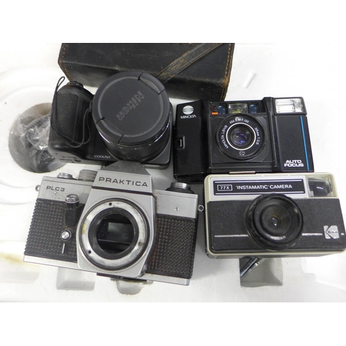 2206 - Photography job lot: Nikon Coolpix L340, Praktica PLC3 35mm SLR, Minolta AFS compact and 77X Instama... 