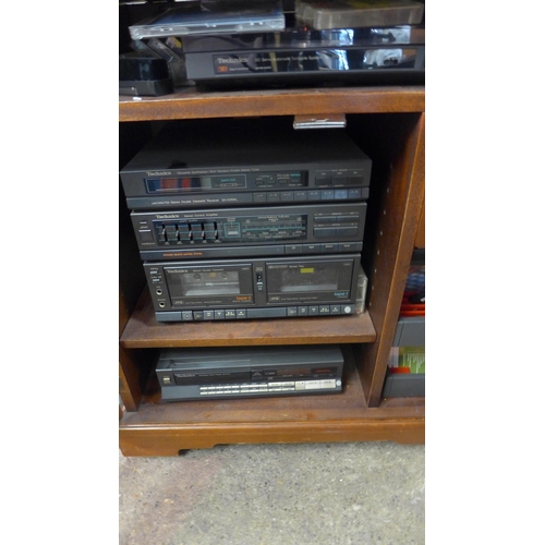 2225 - Technics hi-fi in cabinet with pair of speakers, used in room with tape player