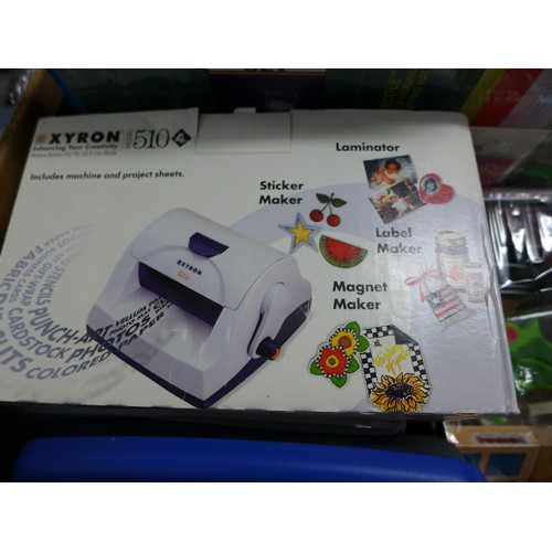 2199 - Craft hamper: Xyron 510 laminator, blending chalks, cutting mat, stamps and cards