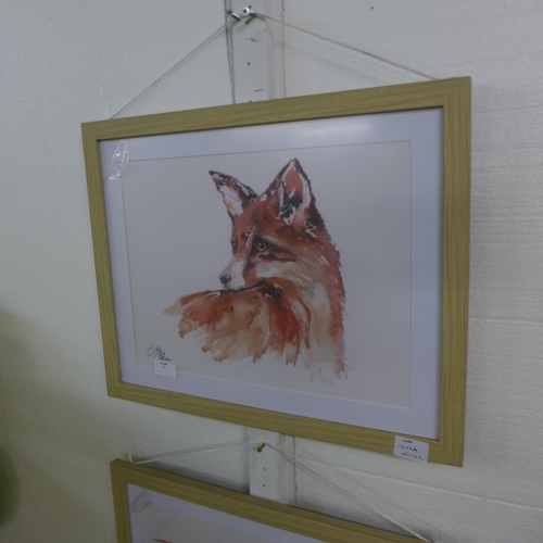 1343A - A Meg Hawkins framed fox print, 40 x 50cms (MH102810)   #