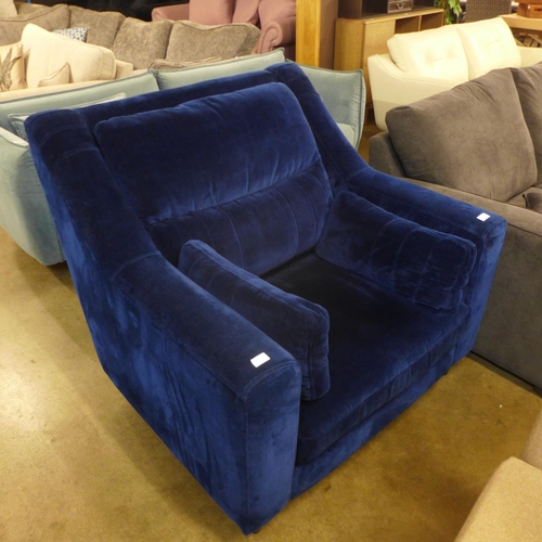 1362 - A deep ocean blue velvet oversized armchair