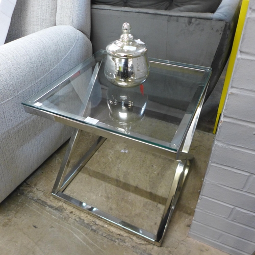 1396 - A chrome and glass top lamp table