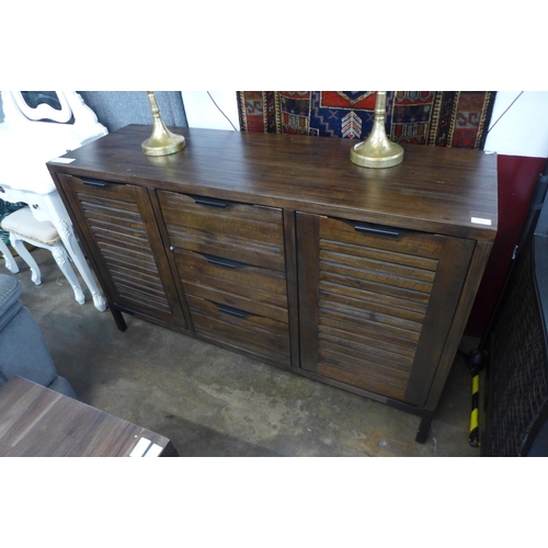 1418 - A Detroit dark stained oak two door, three drawer sideboard * this lot is subject to VAT