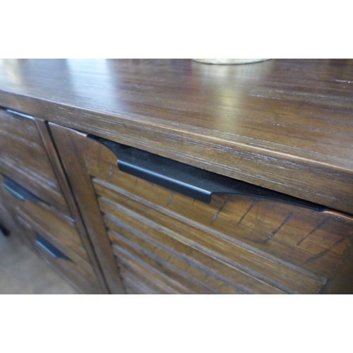 1418 - A Detroit dark stained oak two door, three drawer sideboard * this lot is subject to VAT