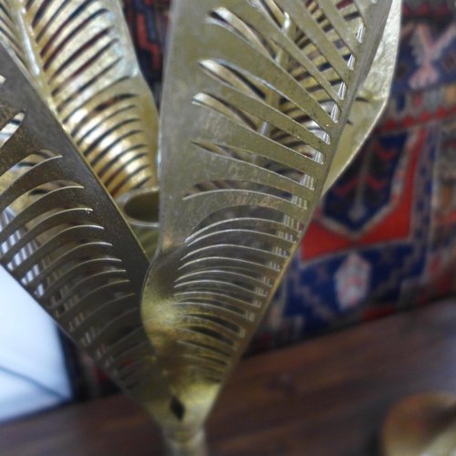 1419 - A pair of gold palm leaf candlesticks