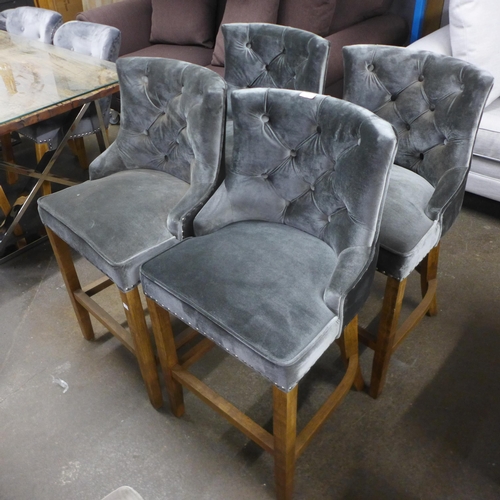 1508 - A set of four Cuba grey plush button back bar stools