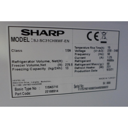 3027 - Sharp White 280L Freezer, model: SJ-SC31CHXWF Original RRP £416.66 + vat (271z-47)  * This lot is su... 