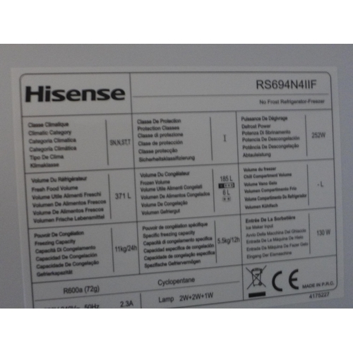 3029 - Hisense Stainless Steel Side By Side Fridge Freezer - model: RS694N4IIF, Original RRP £666.66 + vat ... 