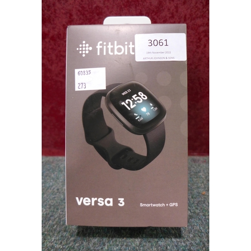 3061 - Fitbit Versa 3 - Black, original RRP £124.99 + VAT (273-16) * This lot is subject to VAT