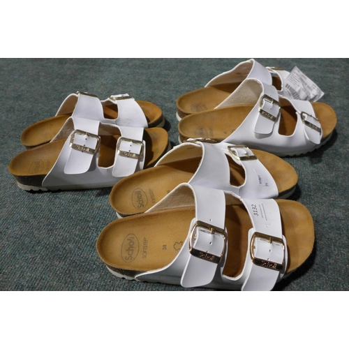 3132 - 3 Pairs of women's Scholl Josephine sandals, UK sizes 7, 5  & 4 - all white, no boxes * this lot is ... 