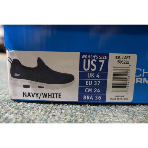 3135 - Pair of women's blue, slip on Skechers, UK size 4, with box * this lot is subject to VAT