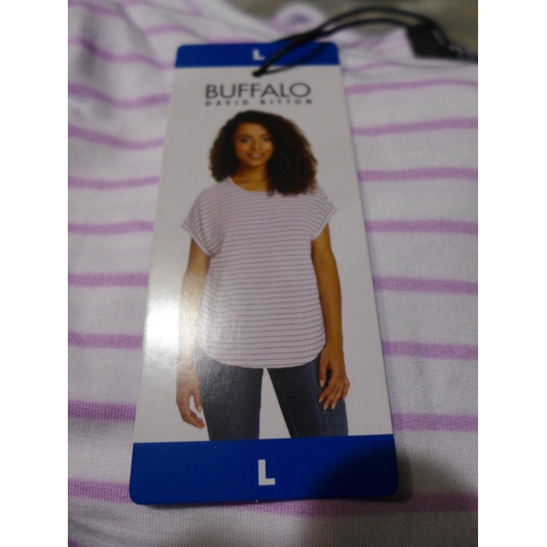 3155 - Bag of women's Lavender Stripe T-shirts, all size large, approx. 15 in lot * this lot is subject to ... 