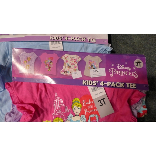 3159 - 5 Packs of girls' Disney character T-shirt sets, size Toddler 3, approx. 20 T-shirts in lot * this l... 