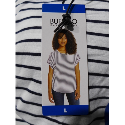 3181 - Bag of women's Buffalo Navy Stripe T-shirts, all size L, approx. 8 in lot